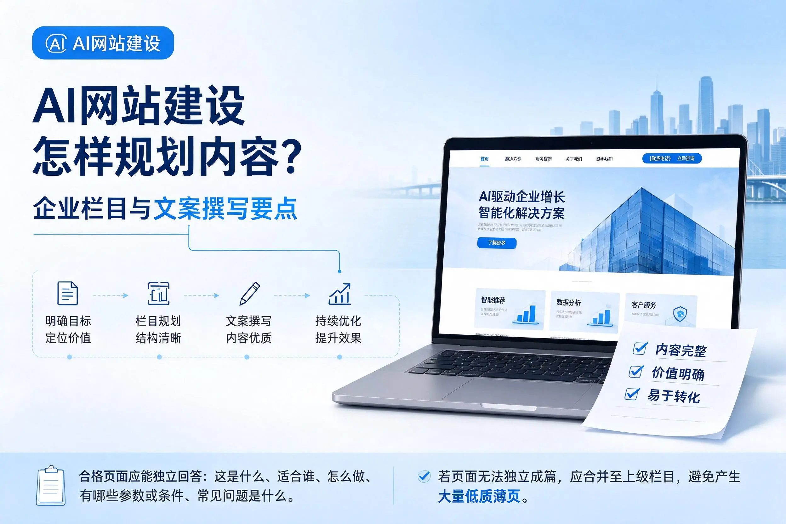AI网站建设怎样规划内容?七台河企业栏目与文案撰写要点